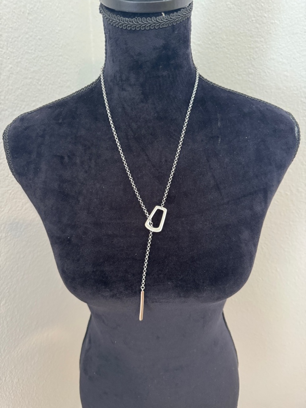 Anthropologie Silver Lariat Necklace with Geometric Loop